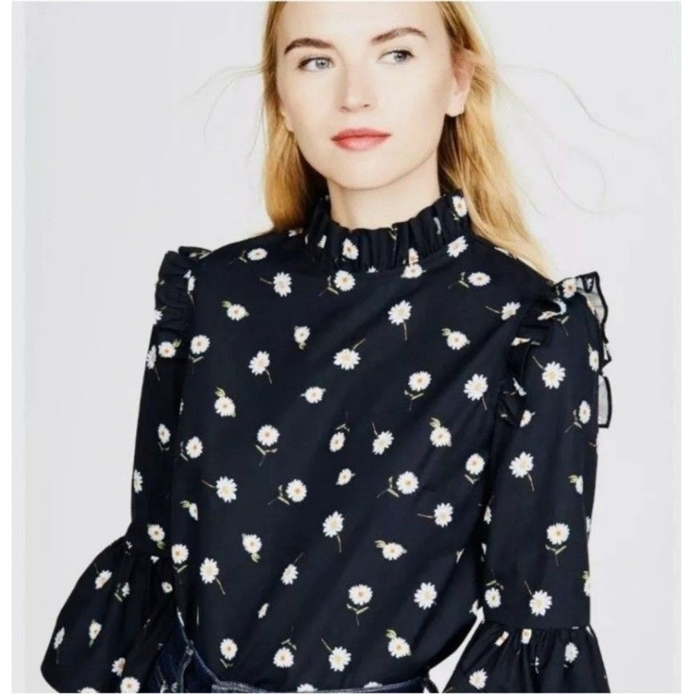 Alice & Olivia Henrietta Tossed Daisy Blouse Size XS Feminine Floral Puff Sleeve